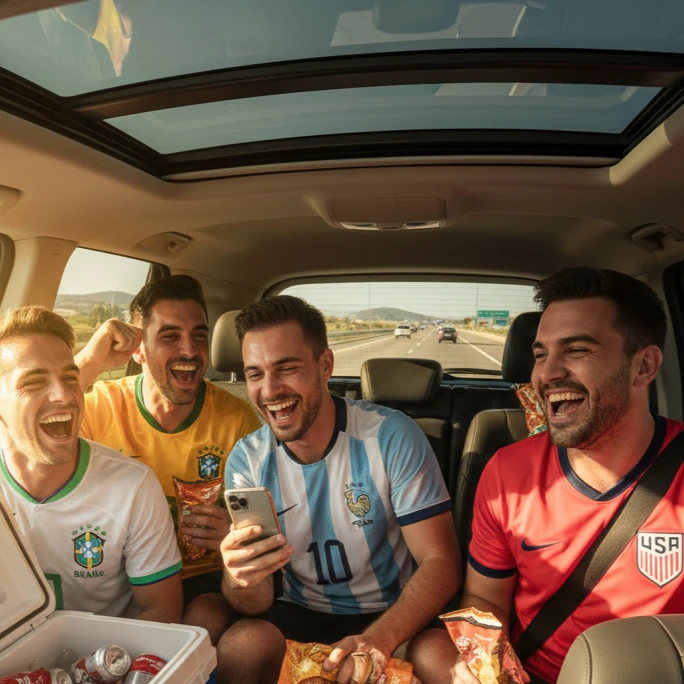 Group of soccer fans traveling together