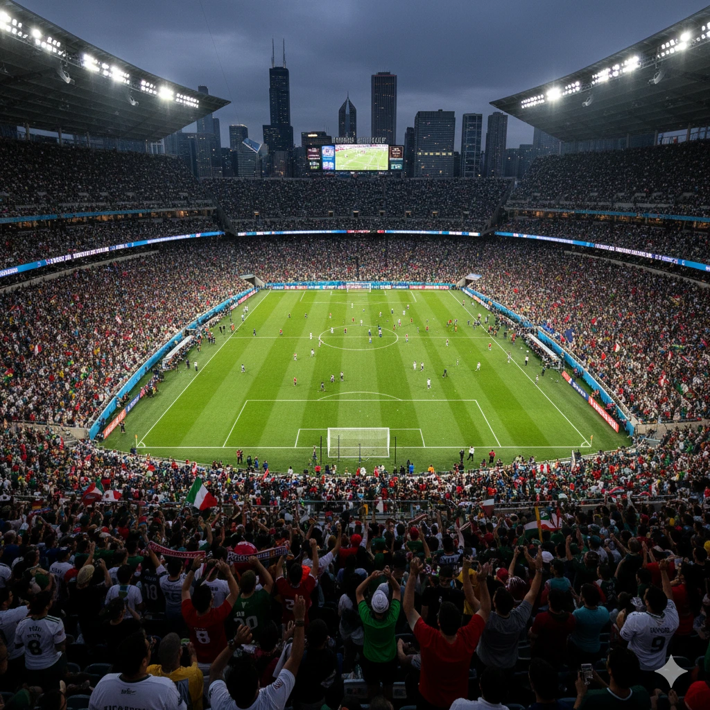 Soccer stadium atmosphere with fans