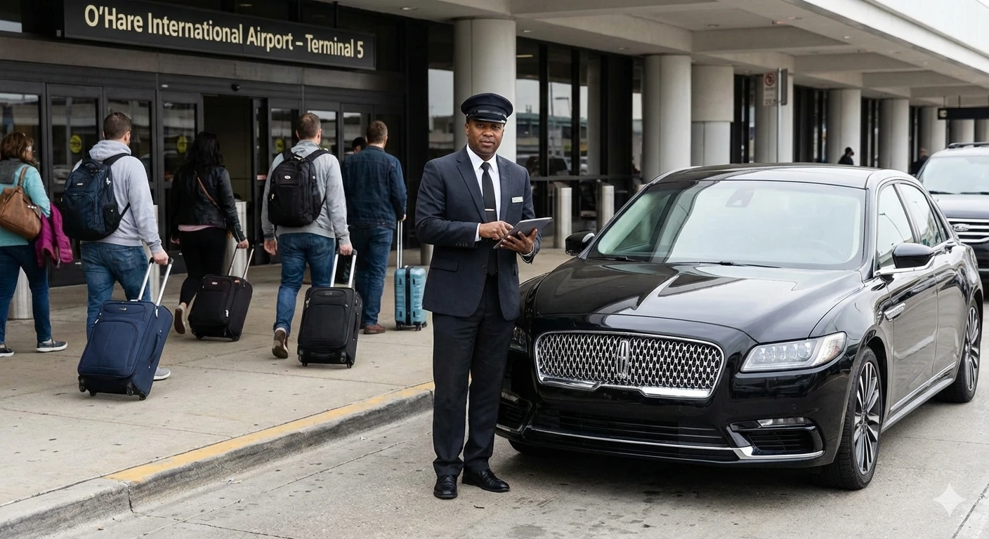 Professional chauffeur at O'Hare Terminal 5